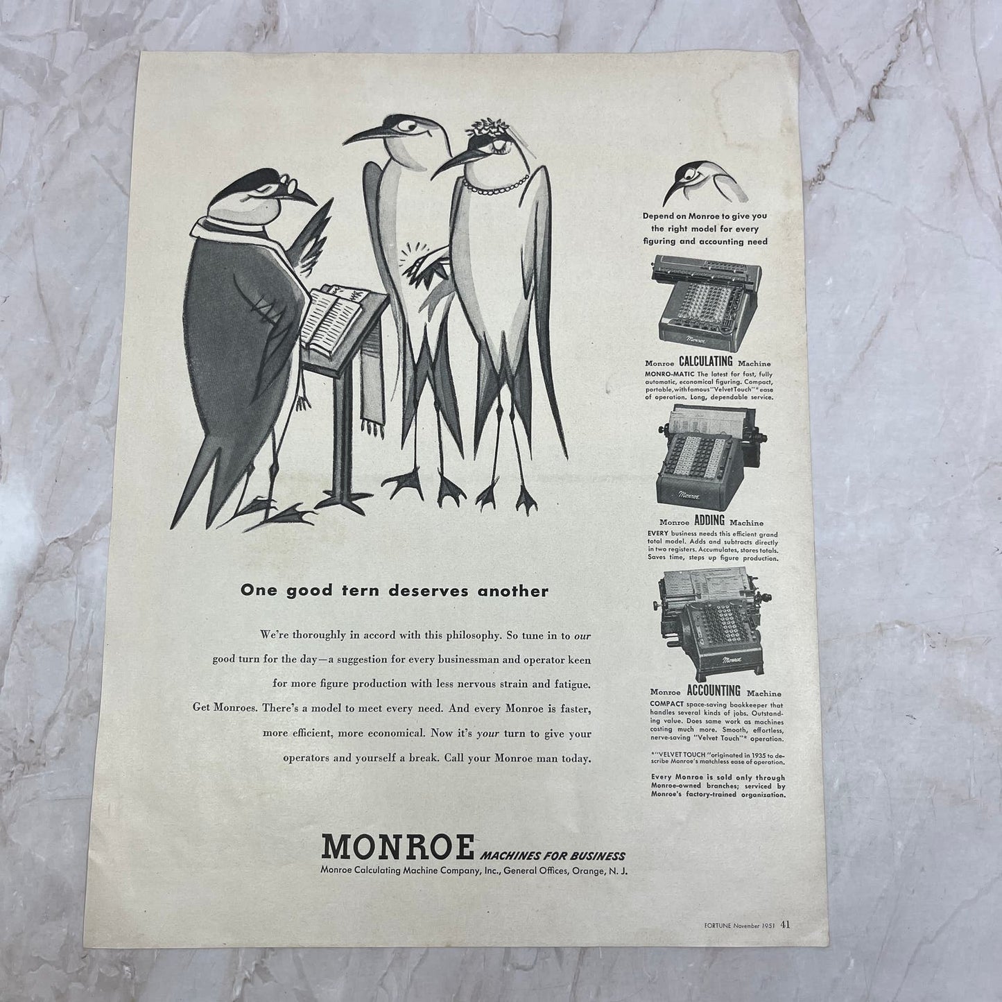 Monroe Calculating Machine Company Cartoon Penguins 1951 Magazine Ad FL6-10