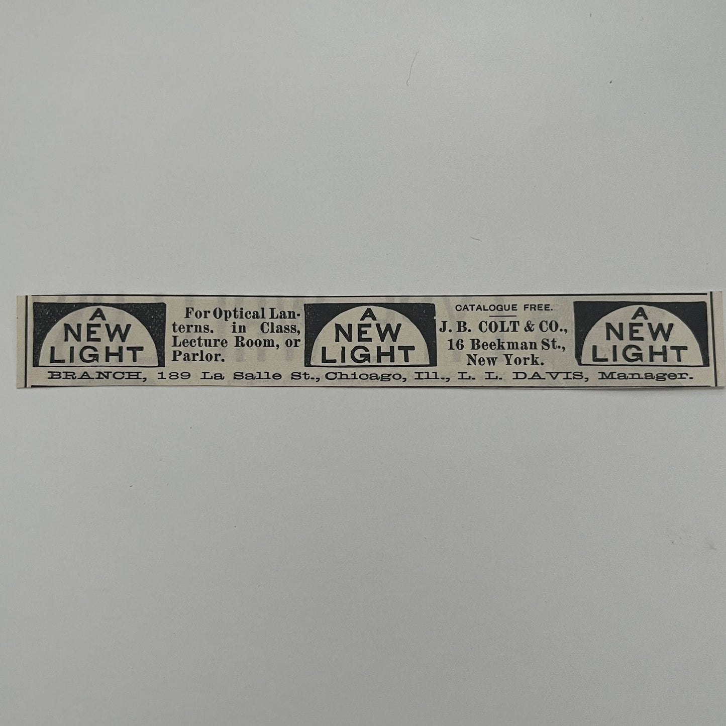 J.B. Colt & Co Optical Lanterns Beekman St. NY L.L. Davis 1892 Ad AG2-7