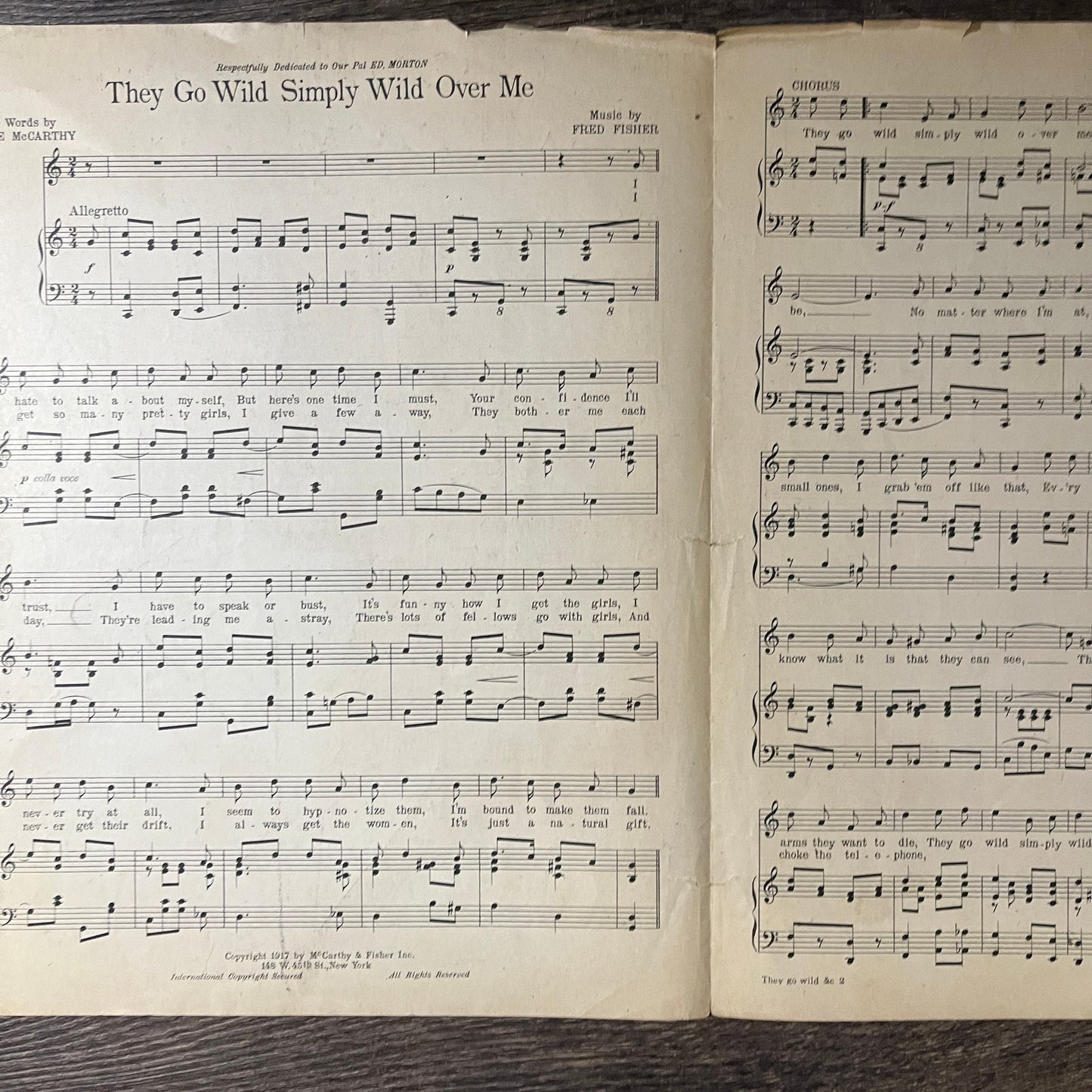 1917 They Go Wild Simply Wild Over Me Joe McCarthy Fred Fisher Sheet Music V13