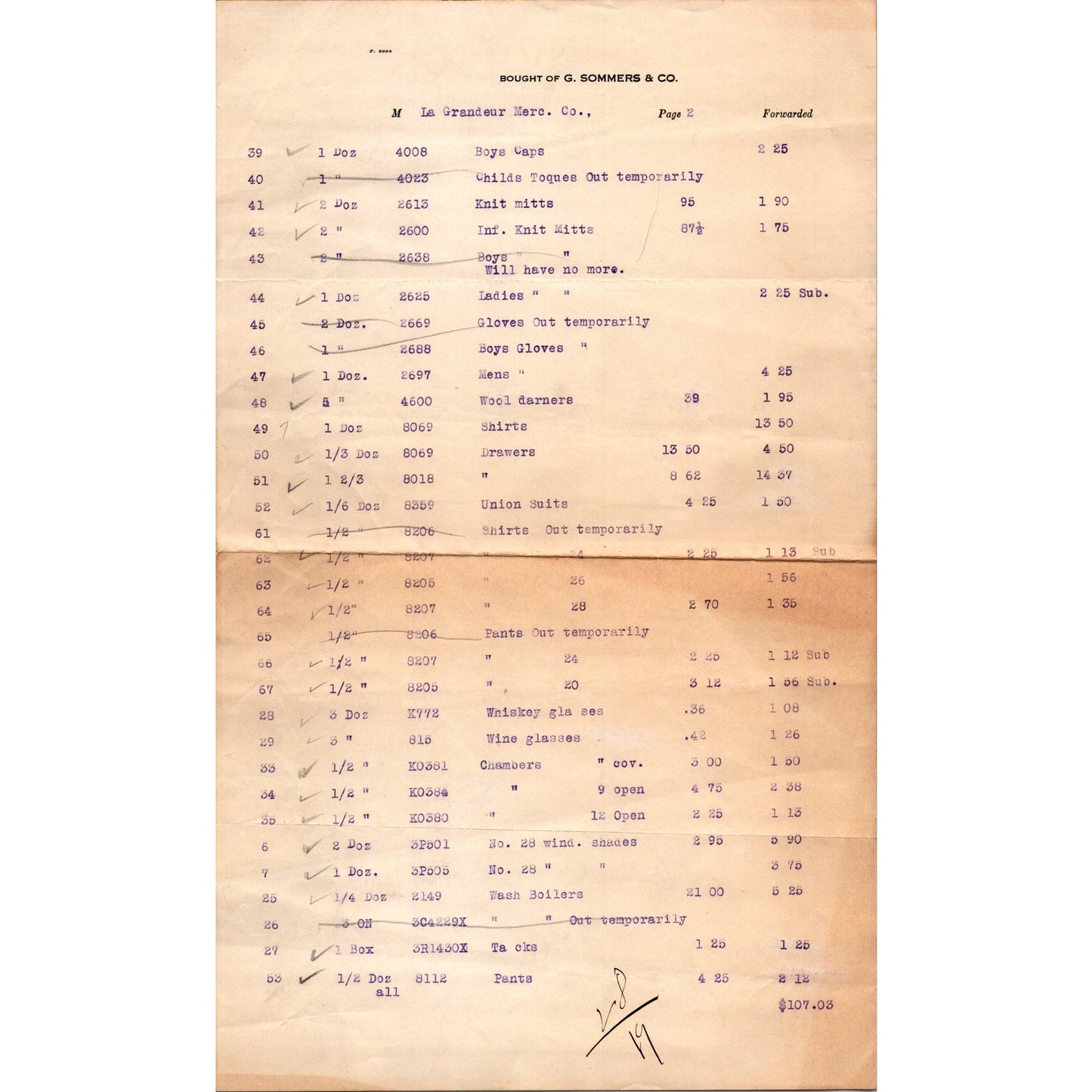G. Sommers & Co General Merchandise St. Paul MN 1916 Billhead 2 Pages B1