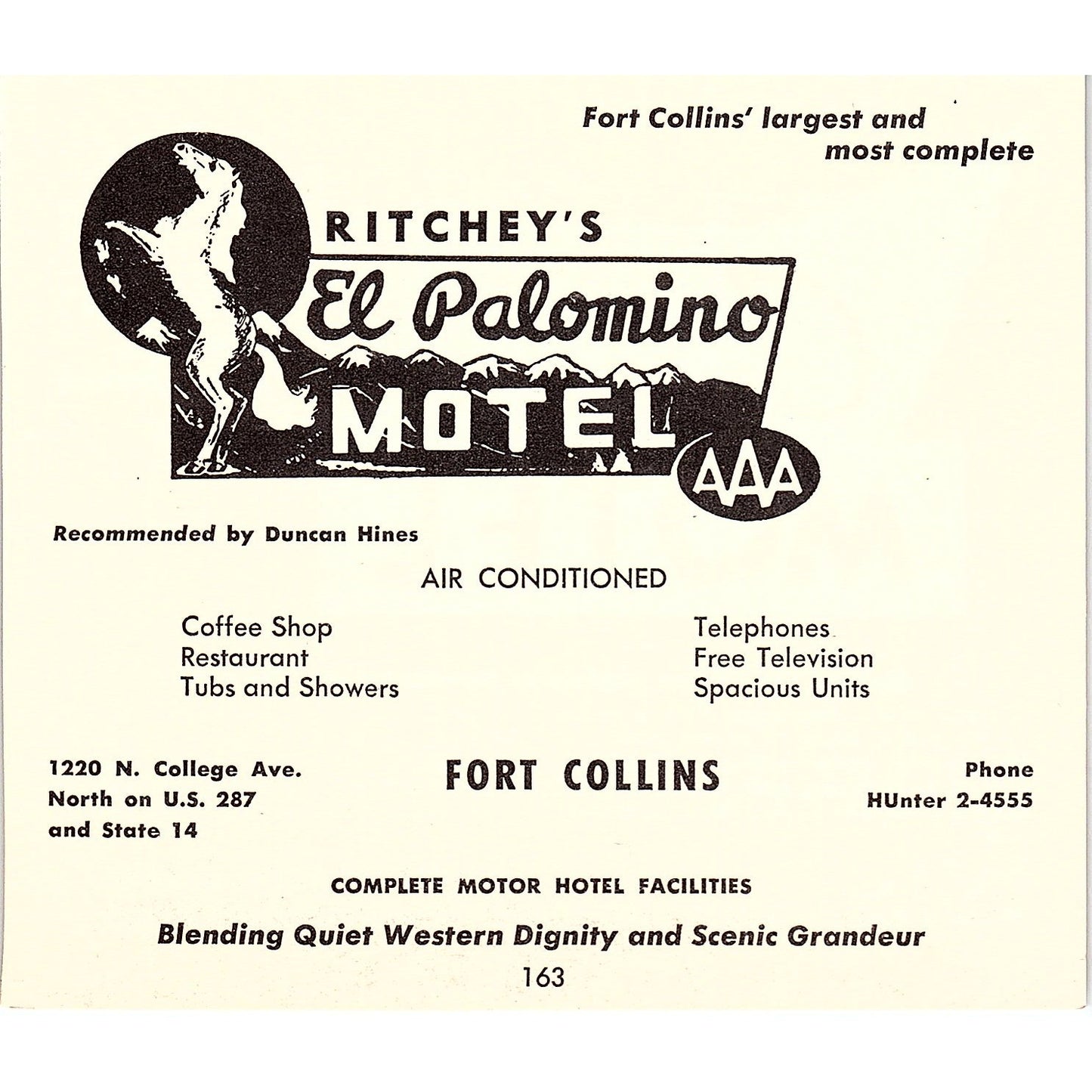Central Motel Ft Morgan, Ritchies El Palomino Motel Ft Collins CO 1958 Ad AG1-H2