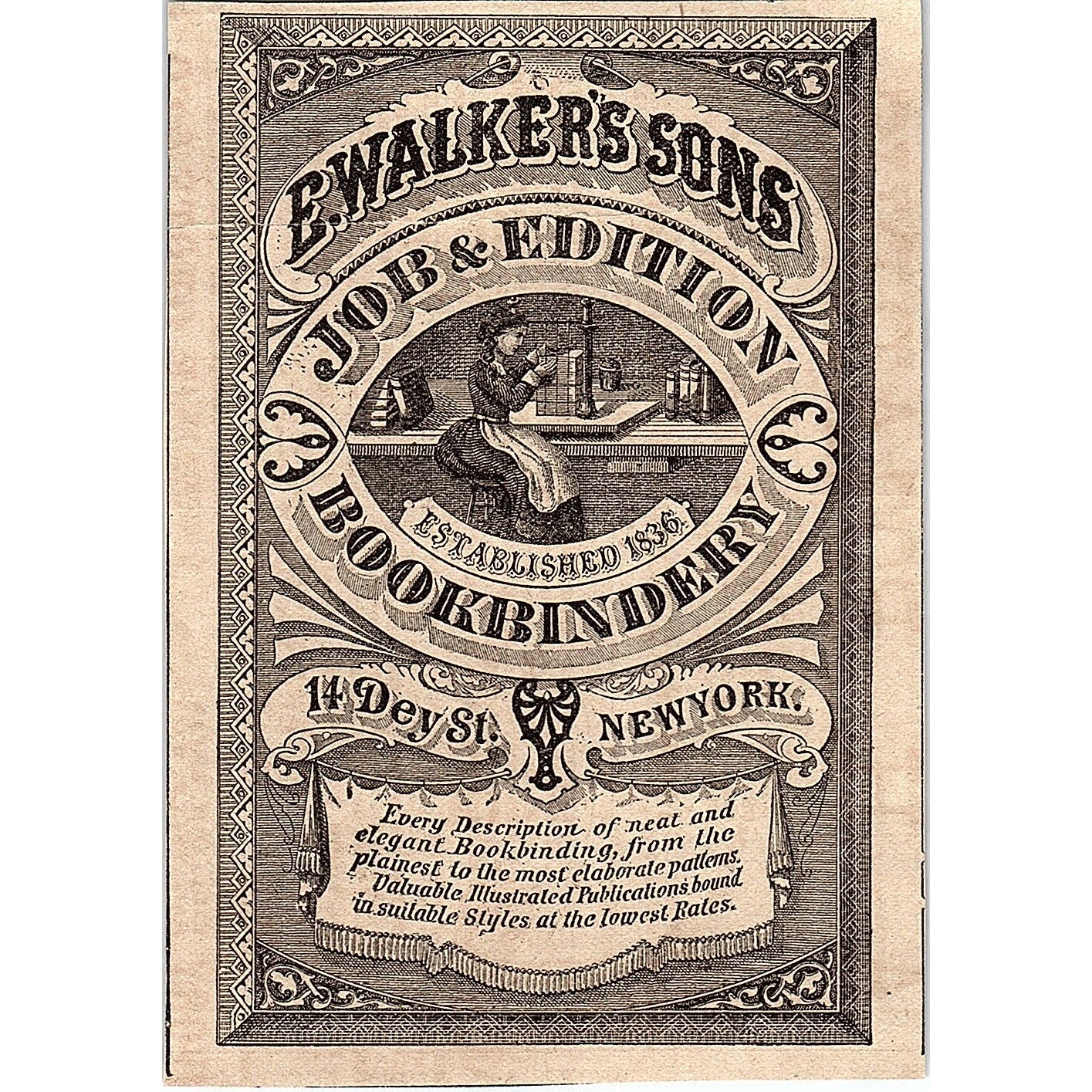 E. Walker's Sons Job & Edition Bookbindery 14 Dey St New York 1878 Ad AG2-H4