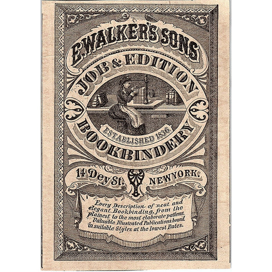 E. Walker's Sons Job & Edition Bookbindery 14 Dey St New York 1878 Ad AG2-H4
