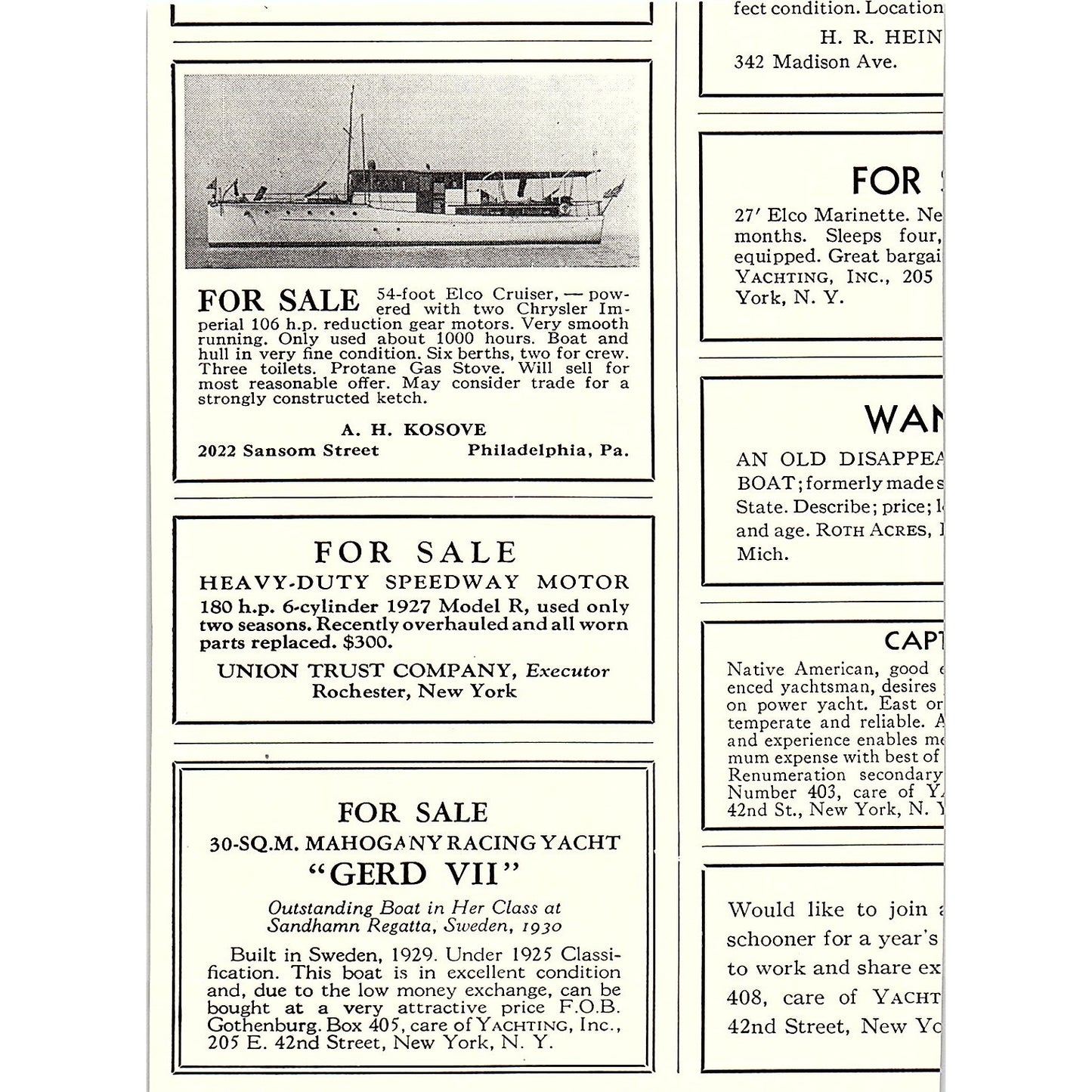 Chester A Nedwidek Naval Architect & Yacht Broker New York 1932 Ad AG2-M17
