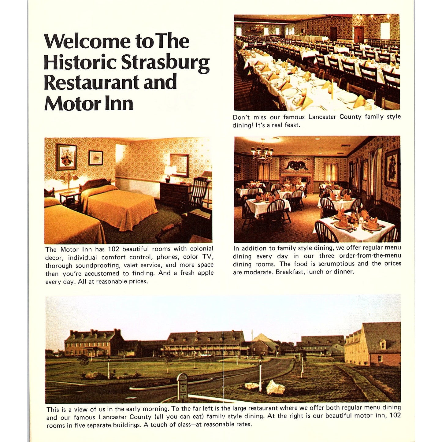 Historic Strasburg Restaurant & Motor Inn PA Travel Brochure TH2-OP5