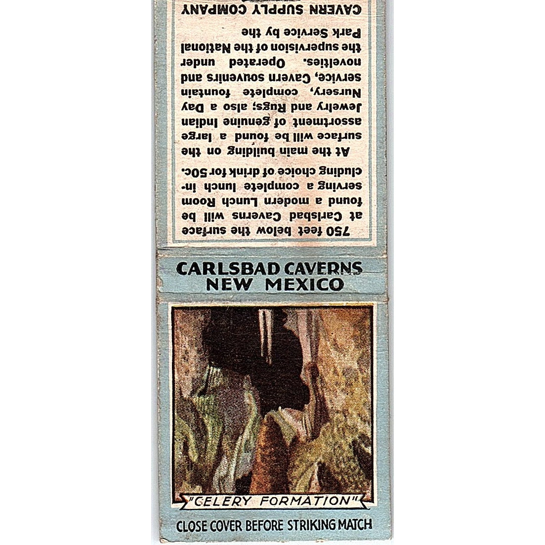 Celery Formation Carlsbad Caverns NM Vintage Matchbook Cover SC7-Y8