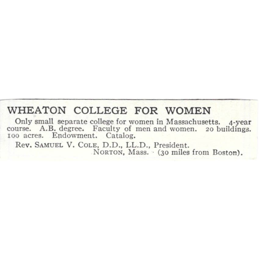 Wheaton College for Women Samuel V. Cole Norton MA c1918 Advertisement AE5-SA11