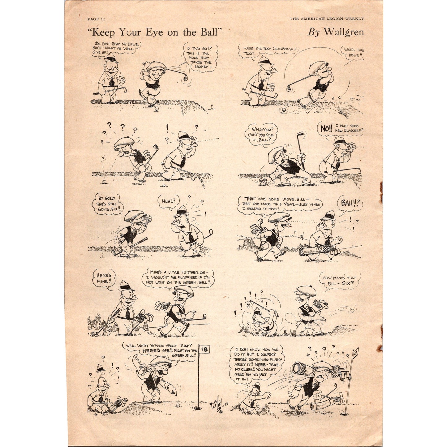 Keep Your Eye on the Ball Golf Comic Strip by Wallgren 1923 SI10