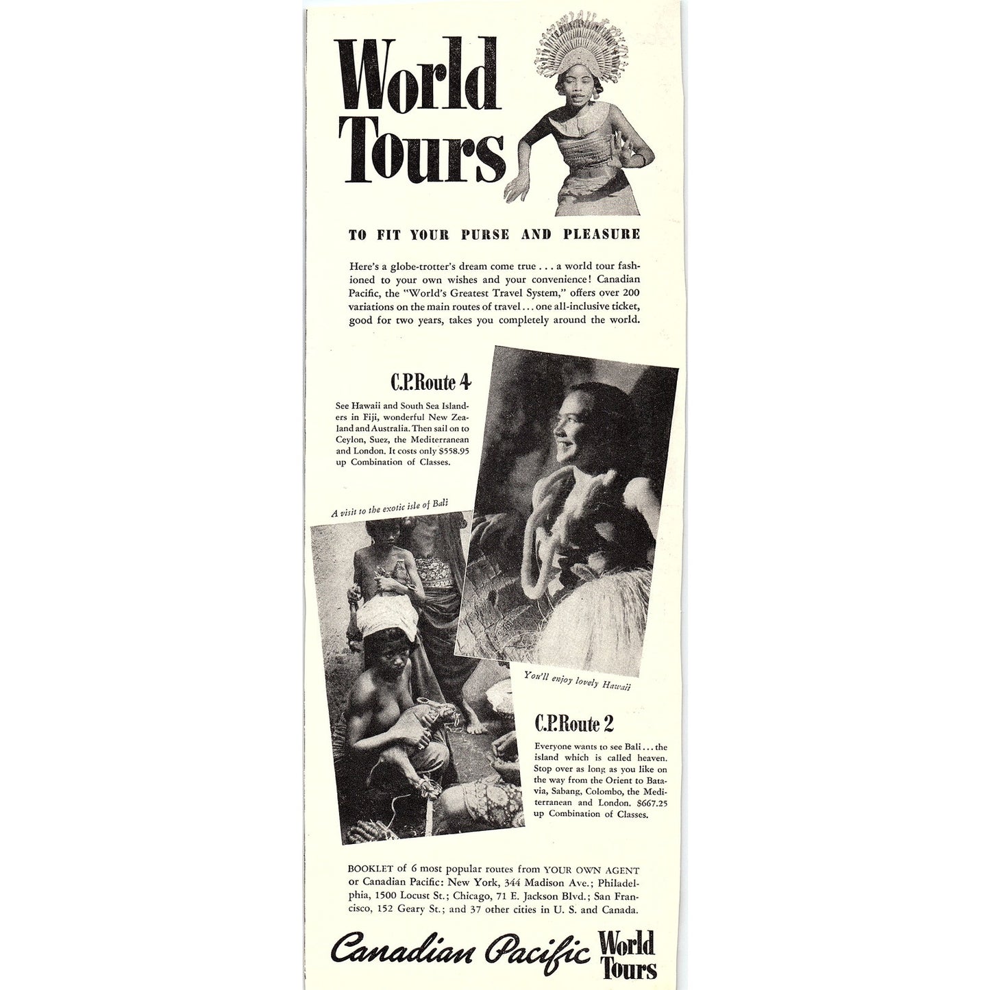 Canadian Pacific Railways World Tours 1938 Magazine Ad V26-4