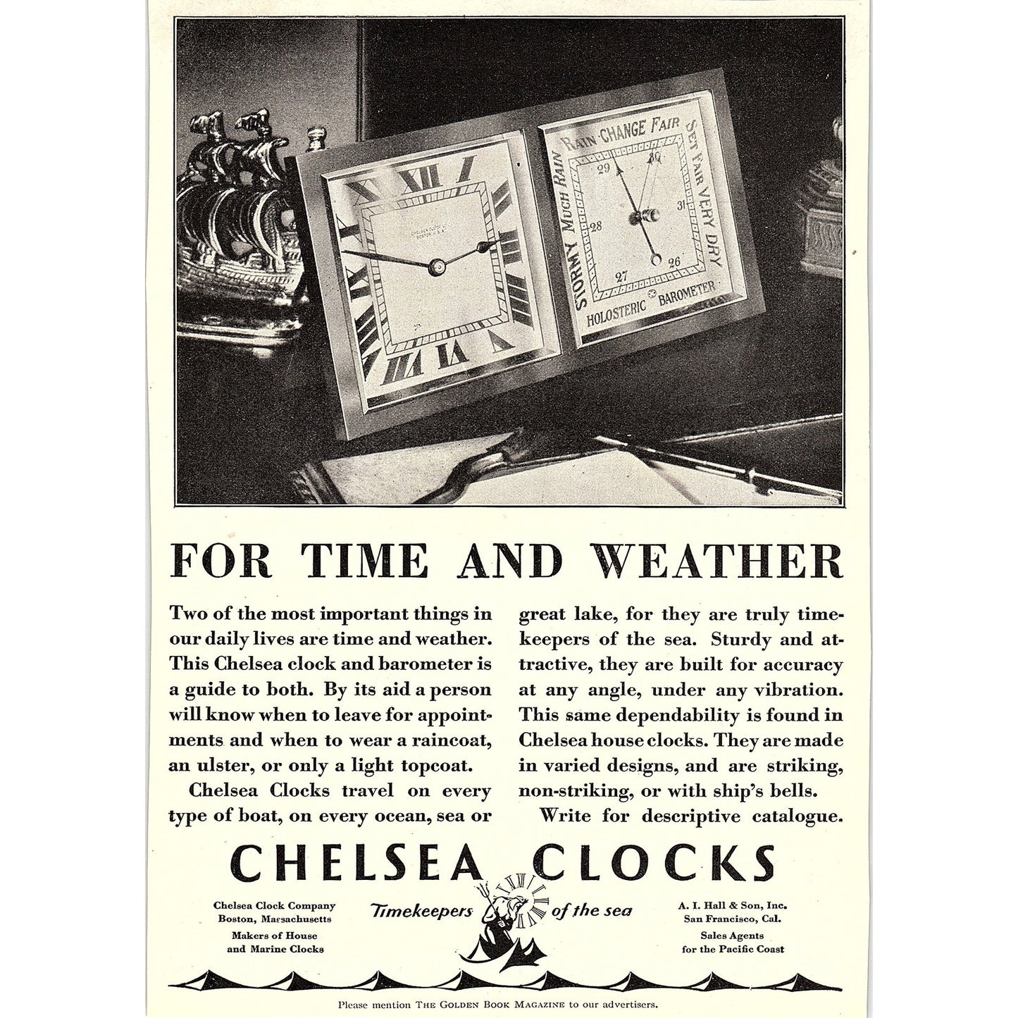 Chelsea Clocks Timekeepers of the Sea Boston MA Marine Clocks 1926 Ad AG3-7