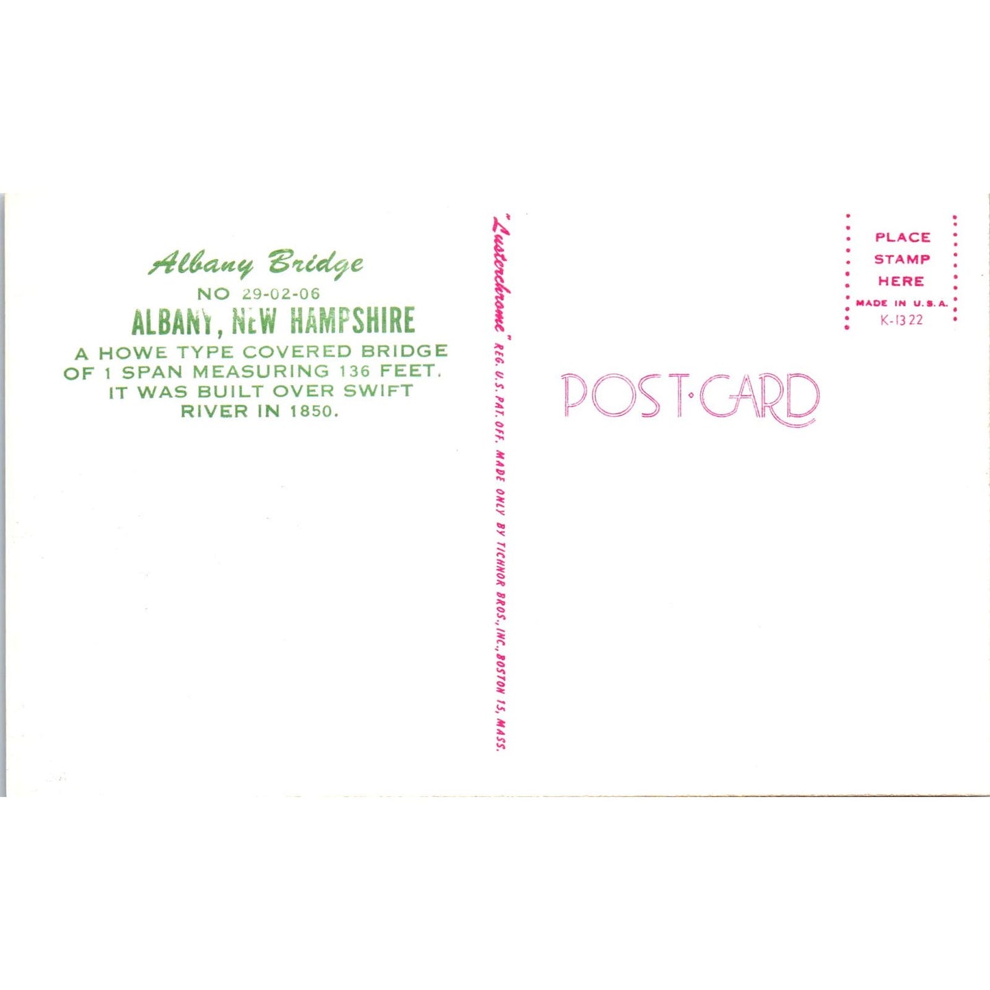 Albany Bridge Swift River New Hampshire Covered Bridge Postcard PC3