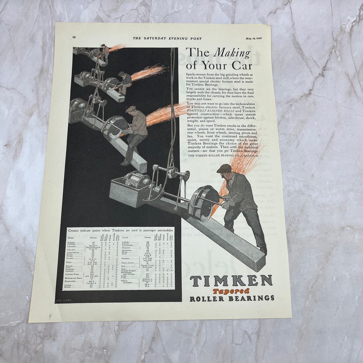 Timkin Tapered Roller Bearnings 1928 Original Magazine Advertisement FL6-8