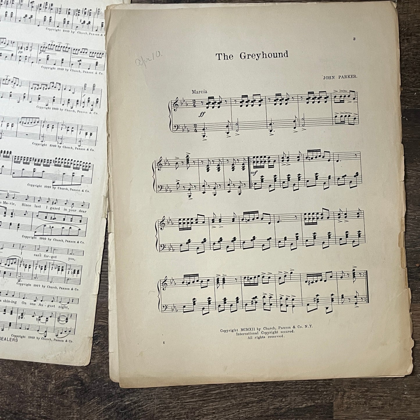 1912 The Greyhound March John Parker Church, Paxson & Co Sheet Music V10