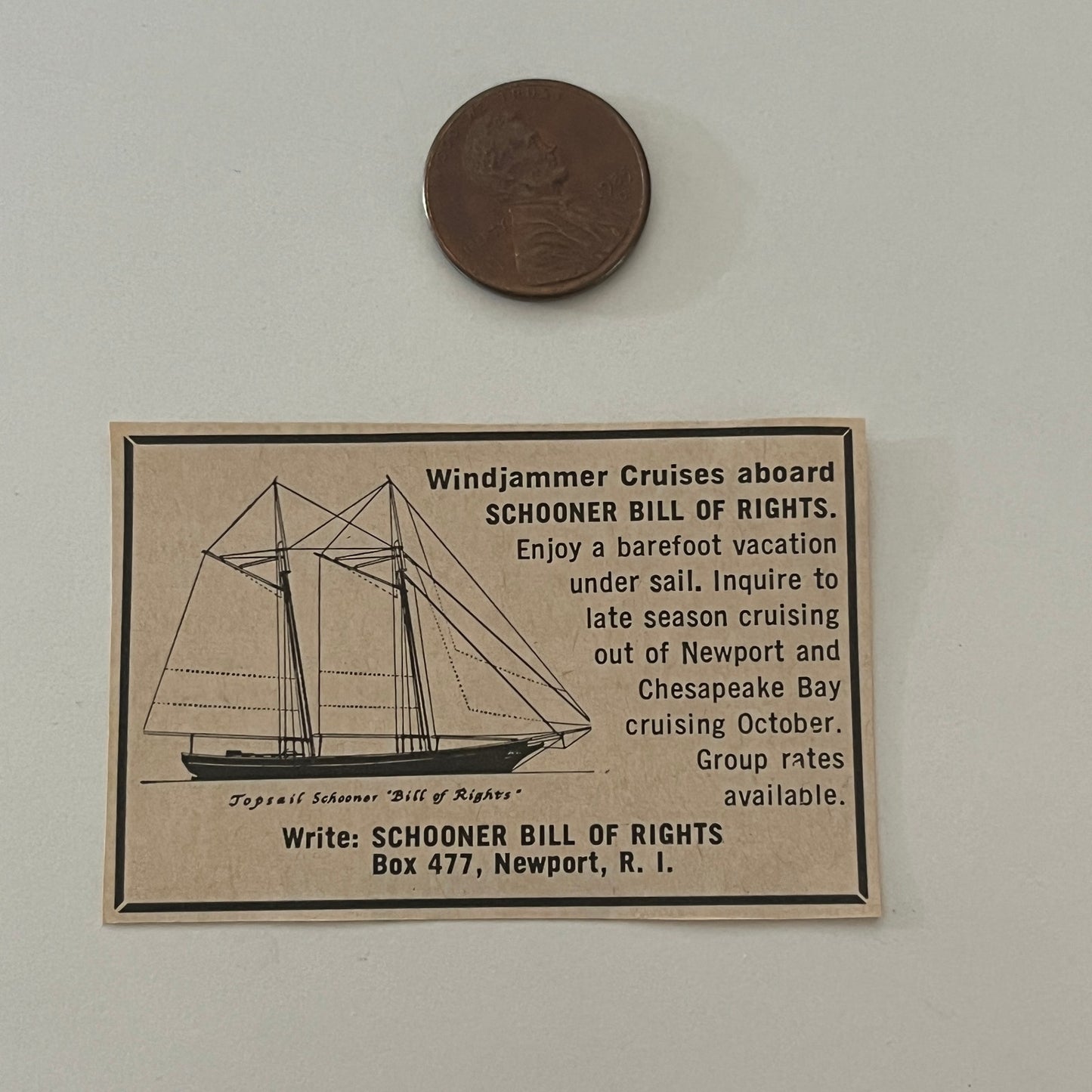 Schooner Bill of Rights Windjammer Cruises Newport RI 1971 Magazine Ad SAG4-S17