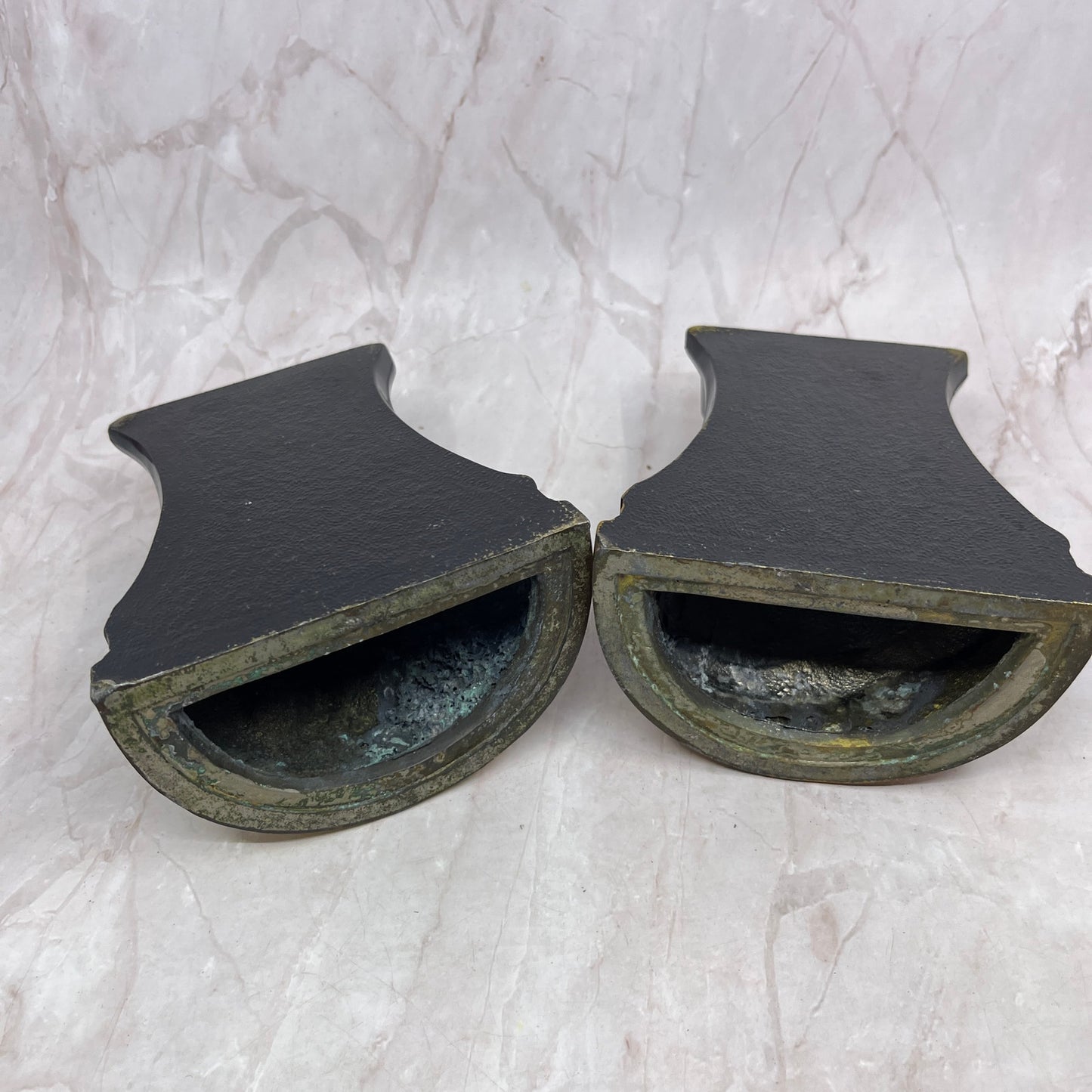 Antique Gothic Cast Iron Black & Brass Column Pillar Style Bookends Set of 2 TH9