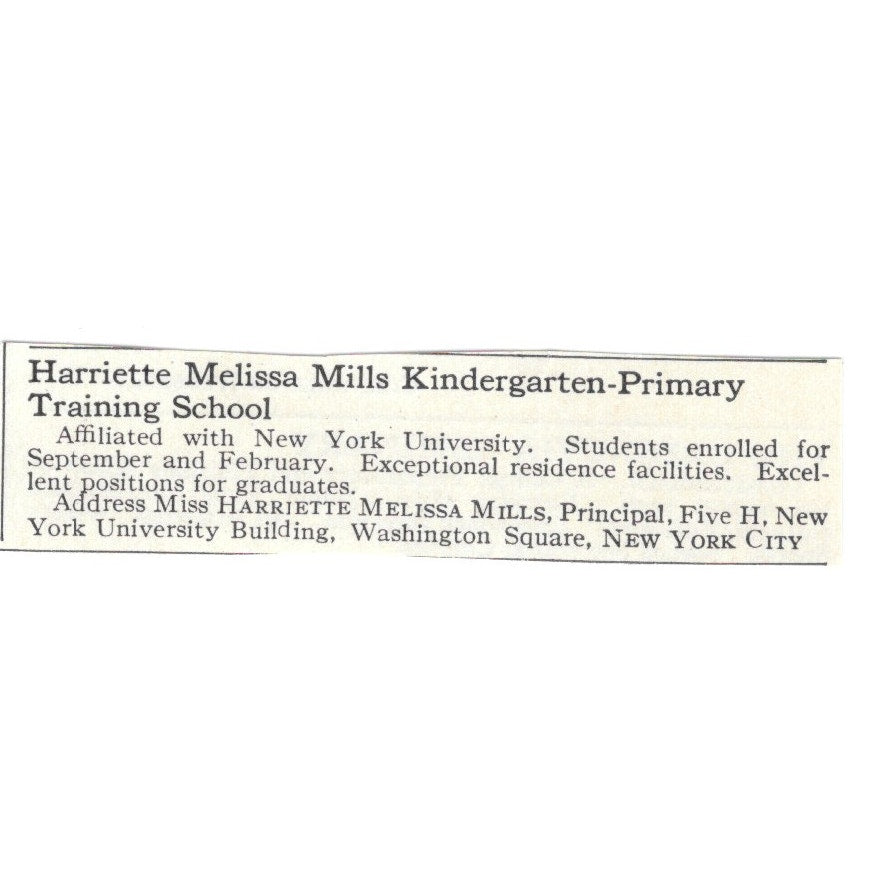 Harriette Melissa Mills Kindergarten NYC Harriette Melissa Mills 1920 Ad SAG4-S5