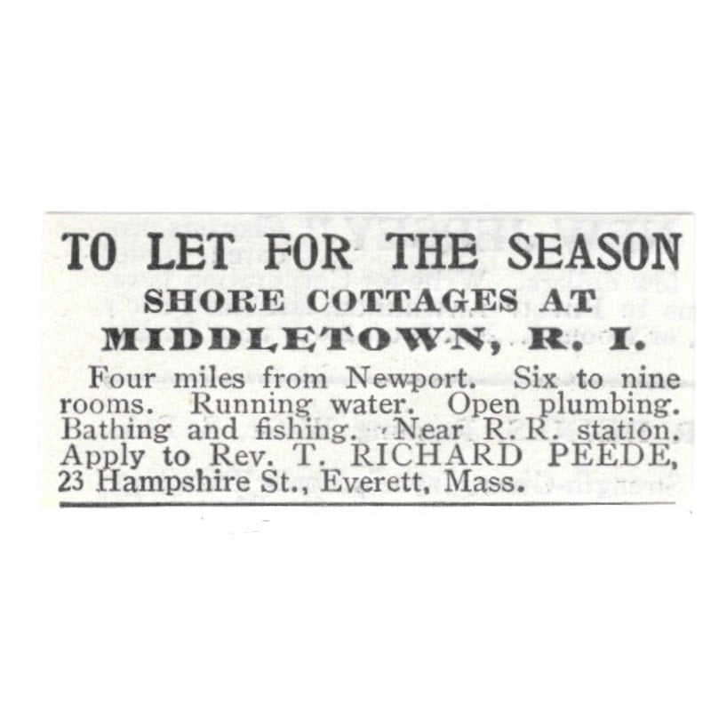 Shore Cottages at Middletown RI Richard Peede 1903 Ad AF8-S38