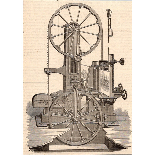 The Egan Company Gordesman, Egan & Co Cincinnati Bandsaw 1885 Engraving AJ2-5
