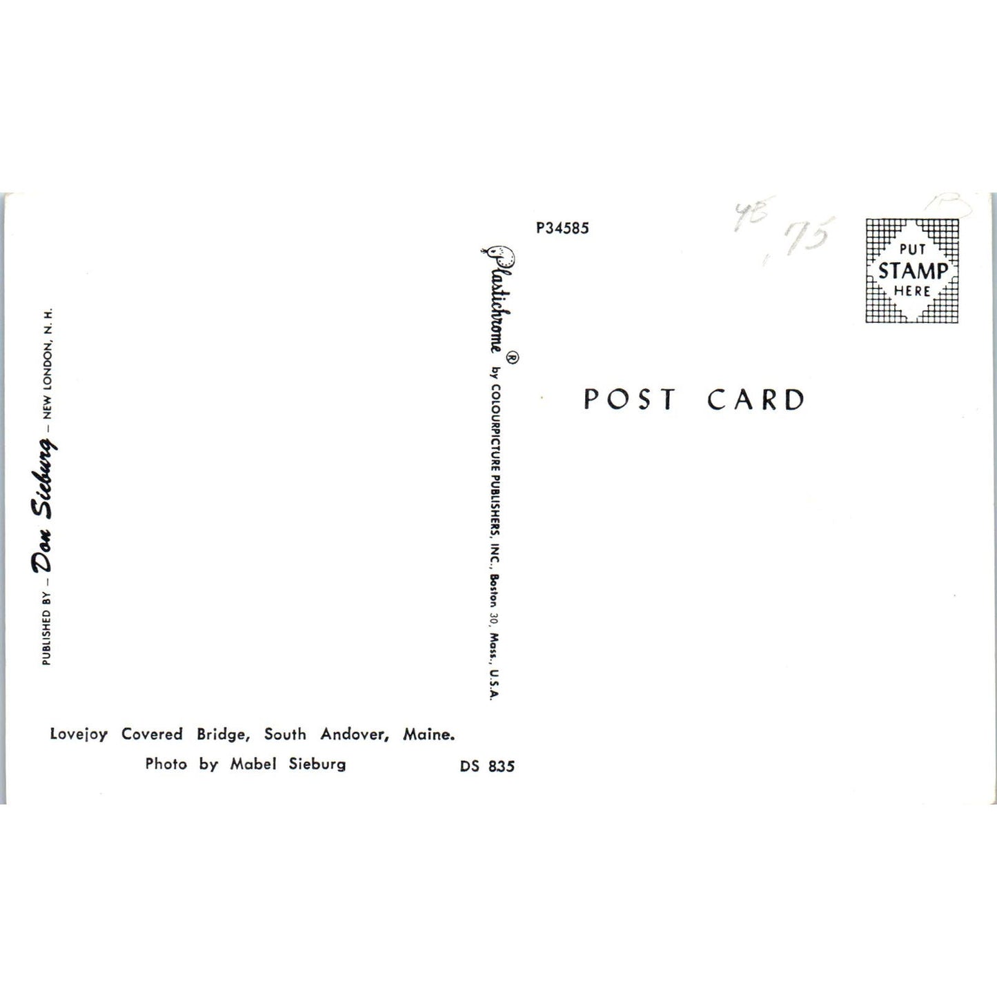 Lovejoy Bridge South Andover Maine Covered Bridge Postcard PC1