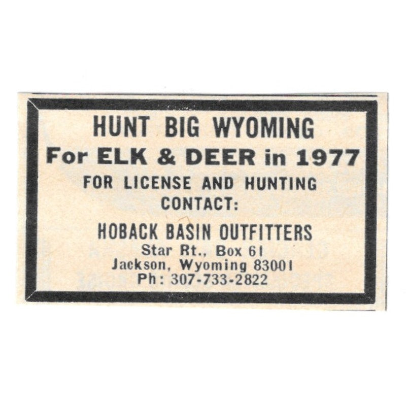 Hoback Basin Outfitters Hunting Jackson Wyoming 1977 Ad AF6-S4