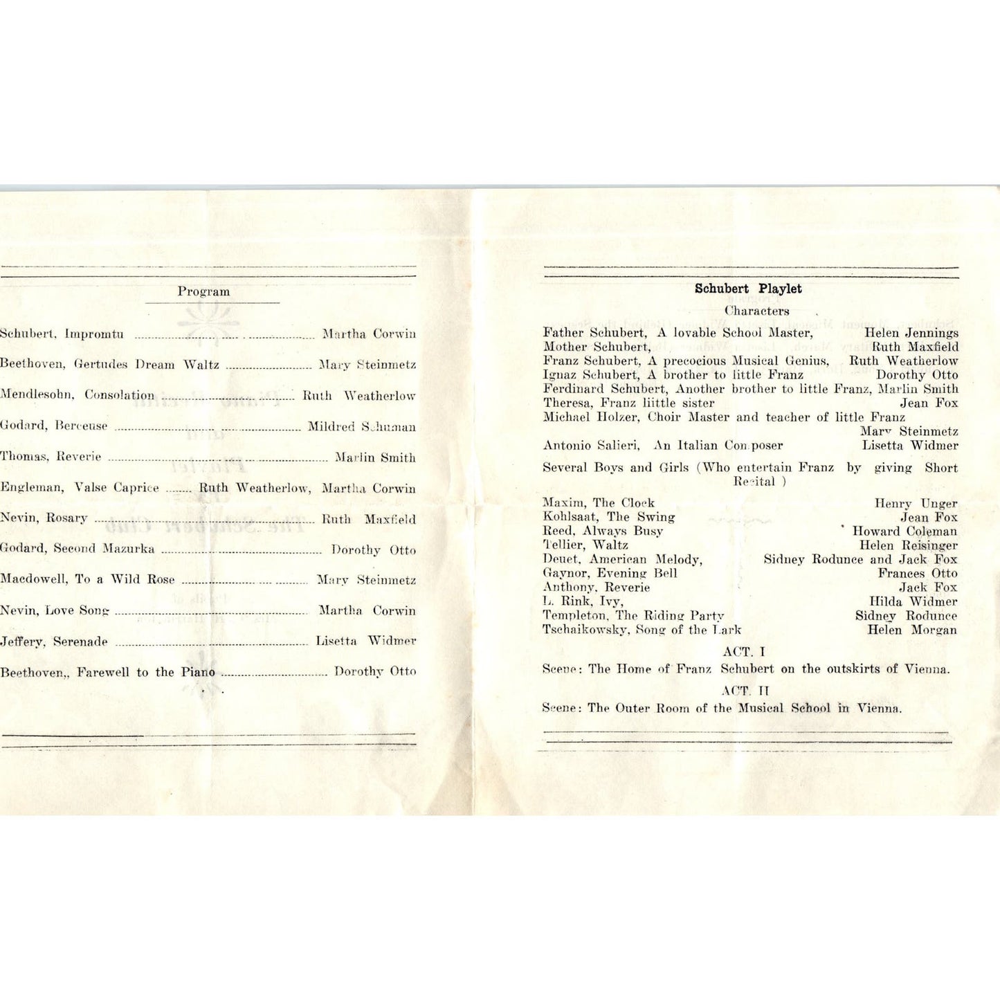 Vintage Piano Recital and Playlet Program The Schubert Club C.H. Harrington AE6