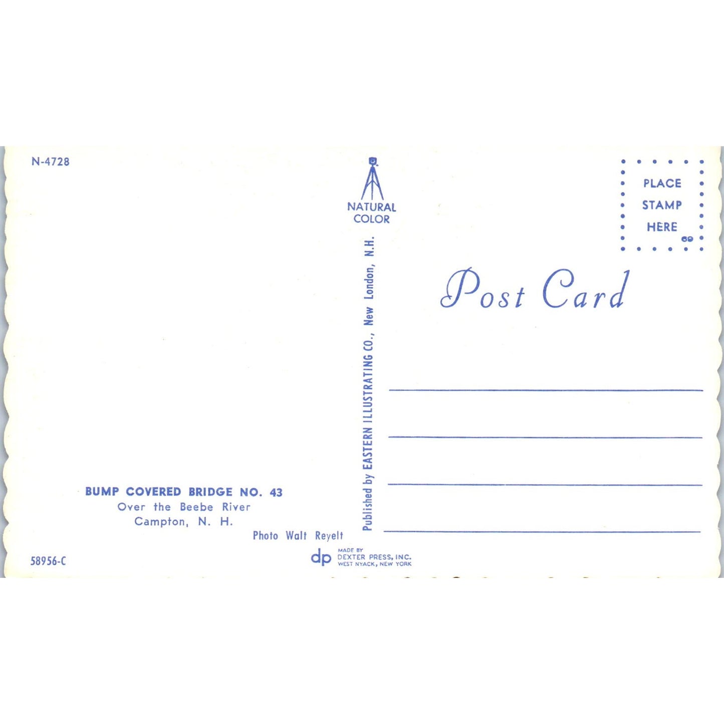 Bump Covered Bridge 43 Beebe River Campton NH Covered Bridge Postcard PC13