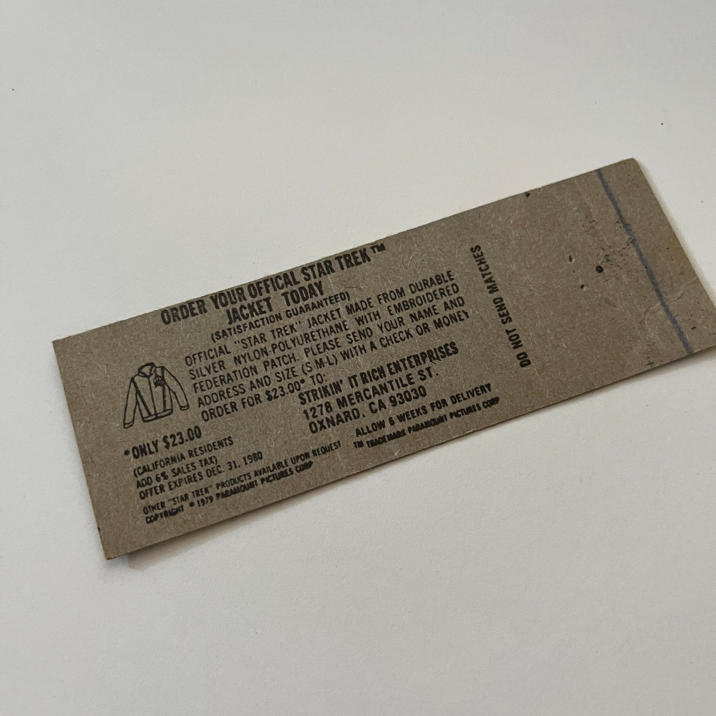 Star Trek The Motion Picture Souvenir Vintage Matchbook Cover TB6-MB2-1