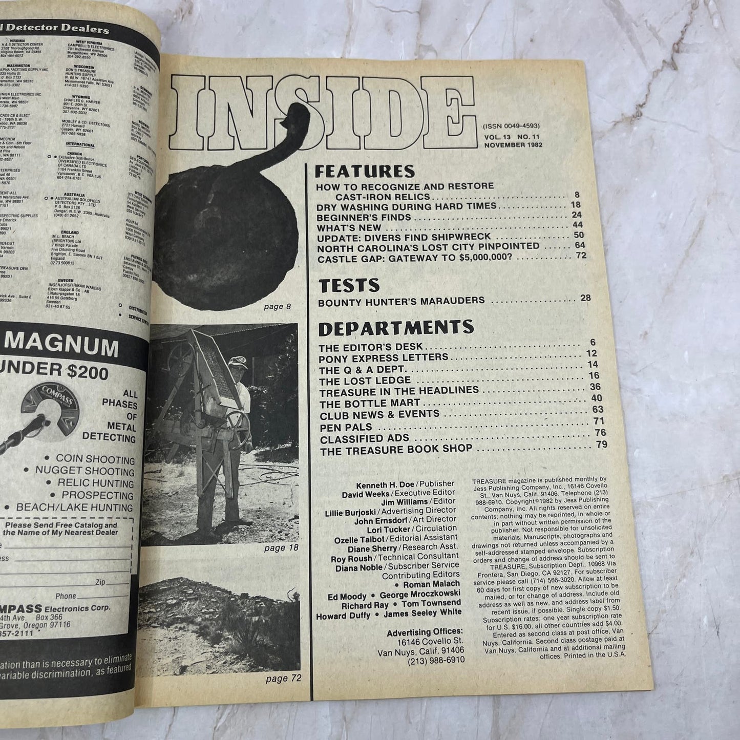 1982 Nov - Treasure Magazine - Treasure Hunting Metal Detecting Gold Coins M10