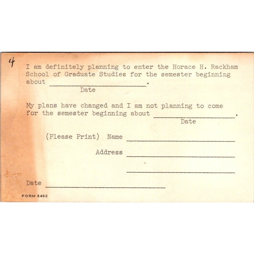 Horace H. Rackham School of Graduate Studies Ann Arbor Postal Card AI9-M26