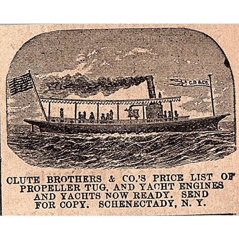 Clure Brothers & Co Propeller Tug & Yacht Engines Schenectady NY 1878 Ad AG2-M15