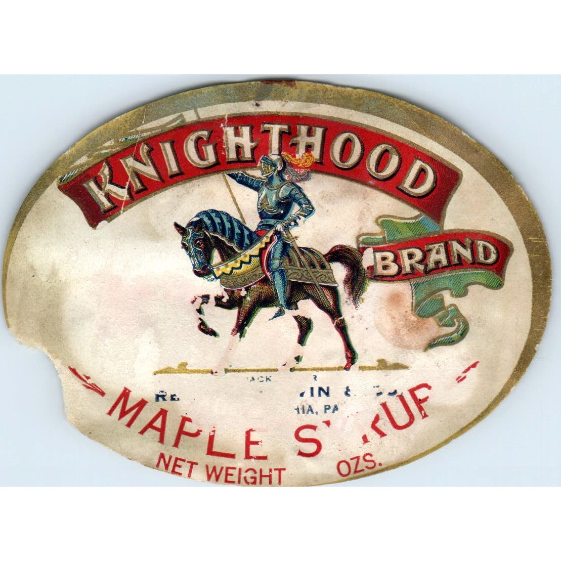 Vintage Knighthood Brand Maple Syrup Label Philadelphia PA AF1-RR4