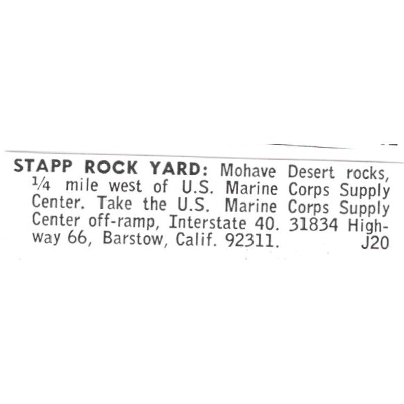 Stapp Rock Yard Mojave Desert Rocks Barstow California 1972 Ad AF8-S25