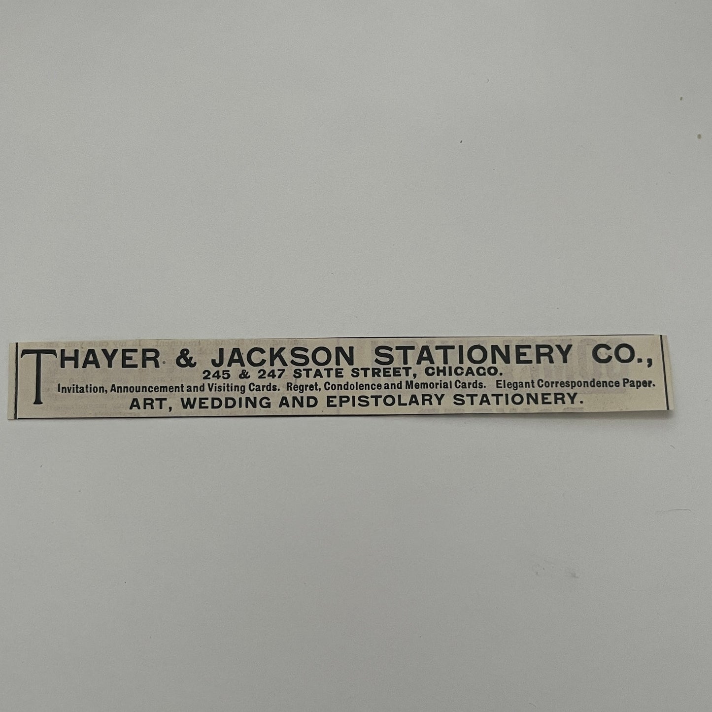 Thayer & Jackson Stationery Co 247 State Street Chicago IL 1892 Ad AG2-7