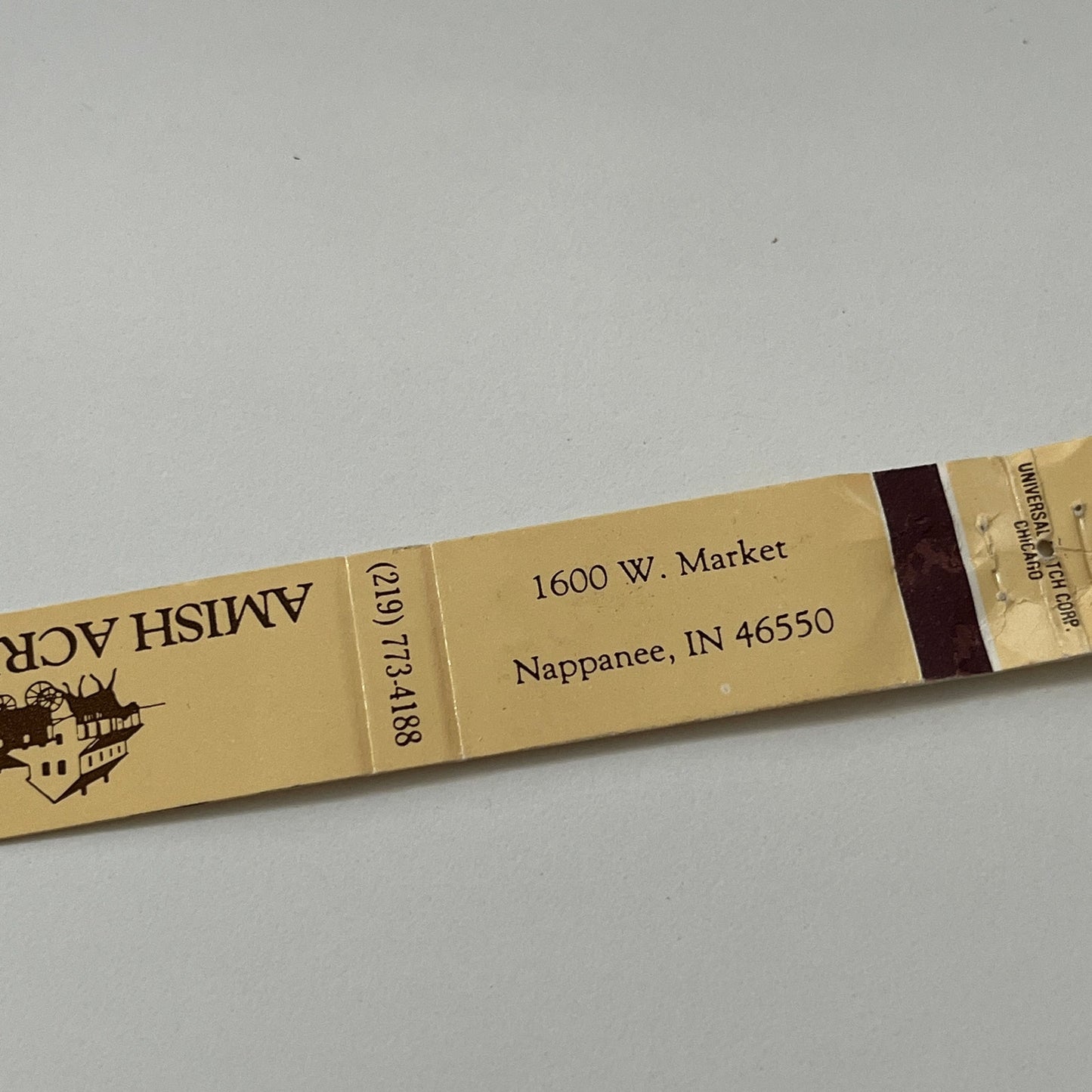 Amish Acres Nappanee IN Vintage Matchbook Cover TB6-MB1-14