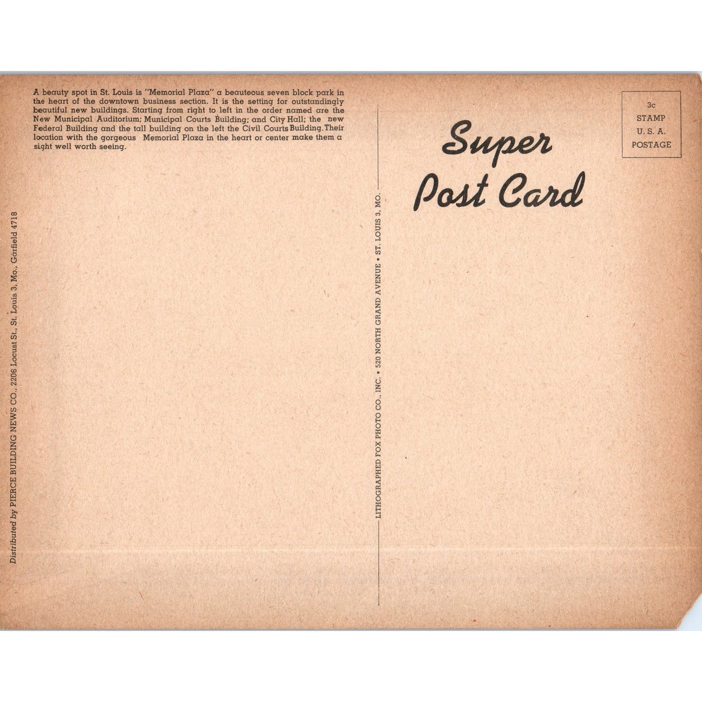 Memorial Plaza - St. Louis MO - Vintage Super Giant Postcard AD7