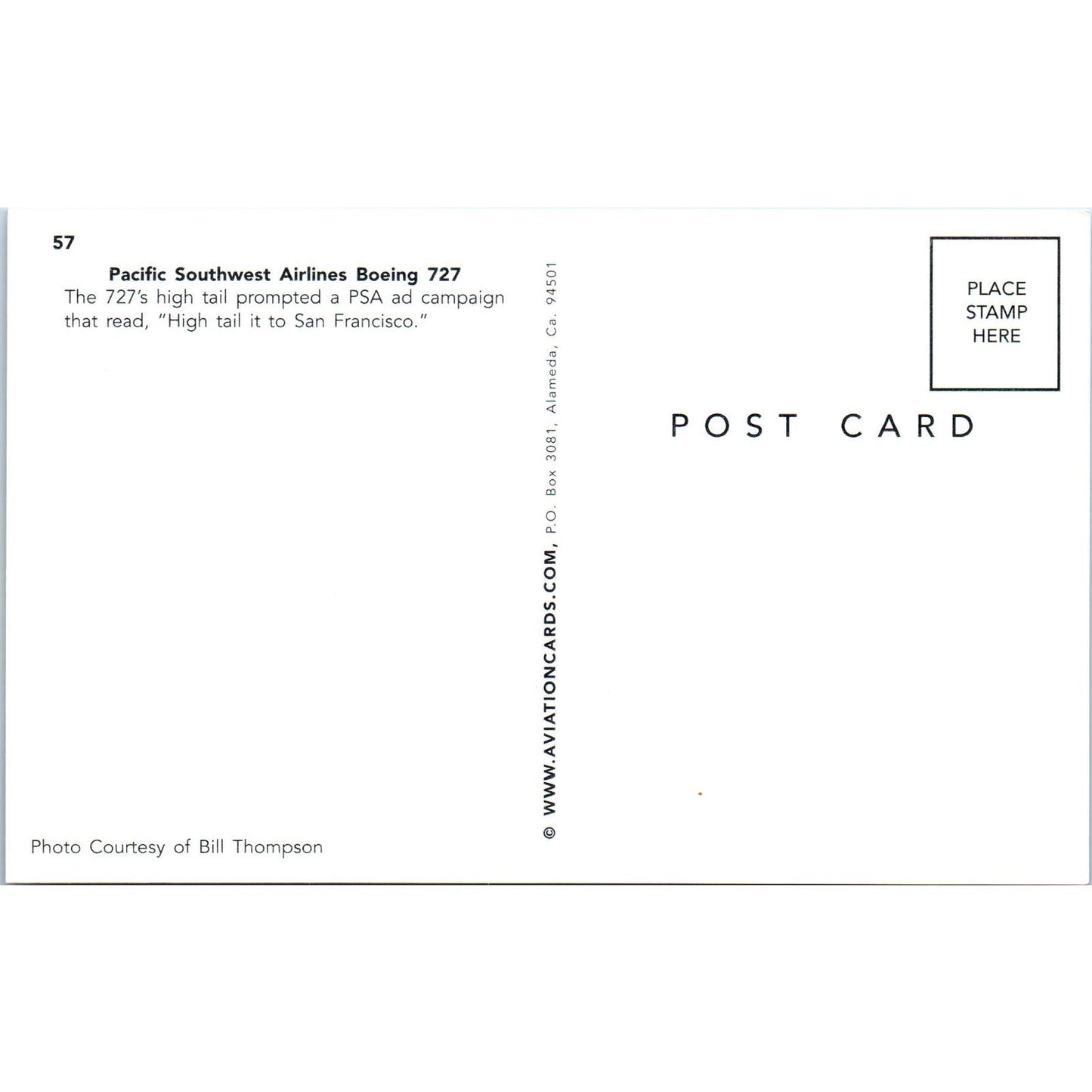 Pacific Southwest Airlines Boeing 727 Vintage Postcard PC2