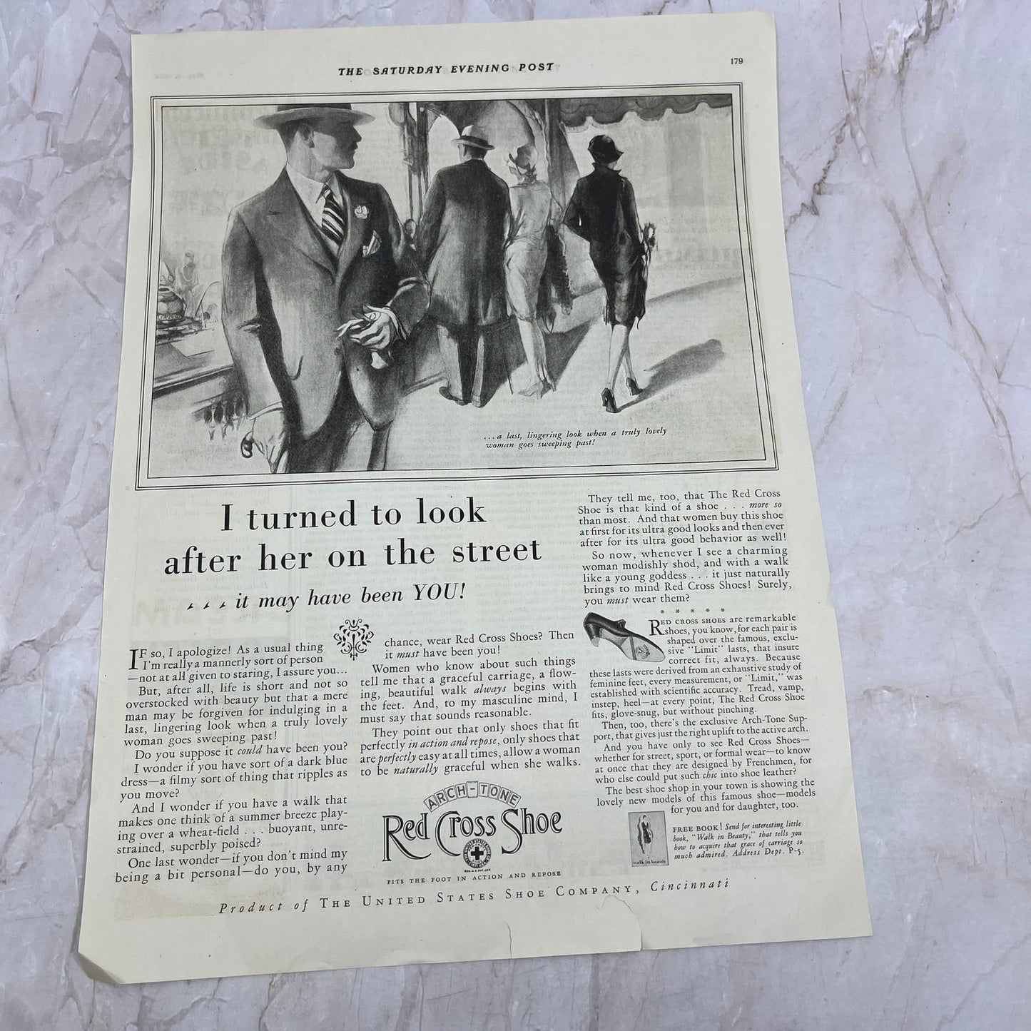 Arch-Tone Red Cross Shoe US Shoe Co Cincinnati 1928 Original Advertisement FL6-8