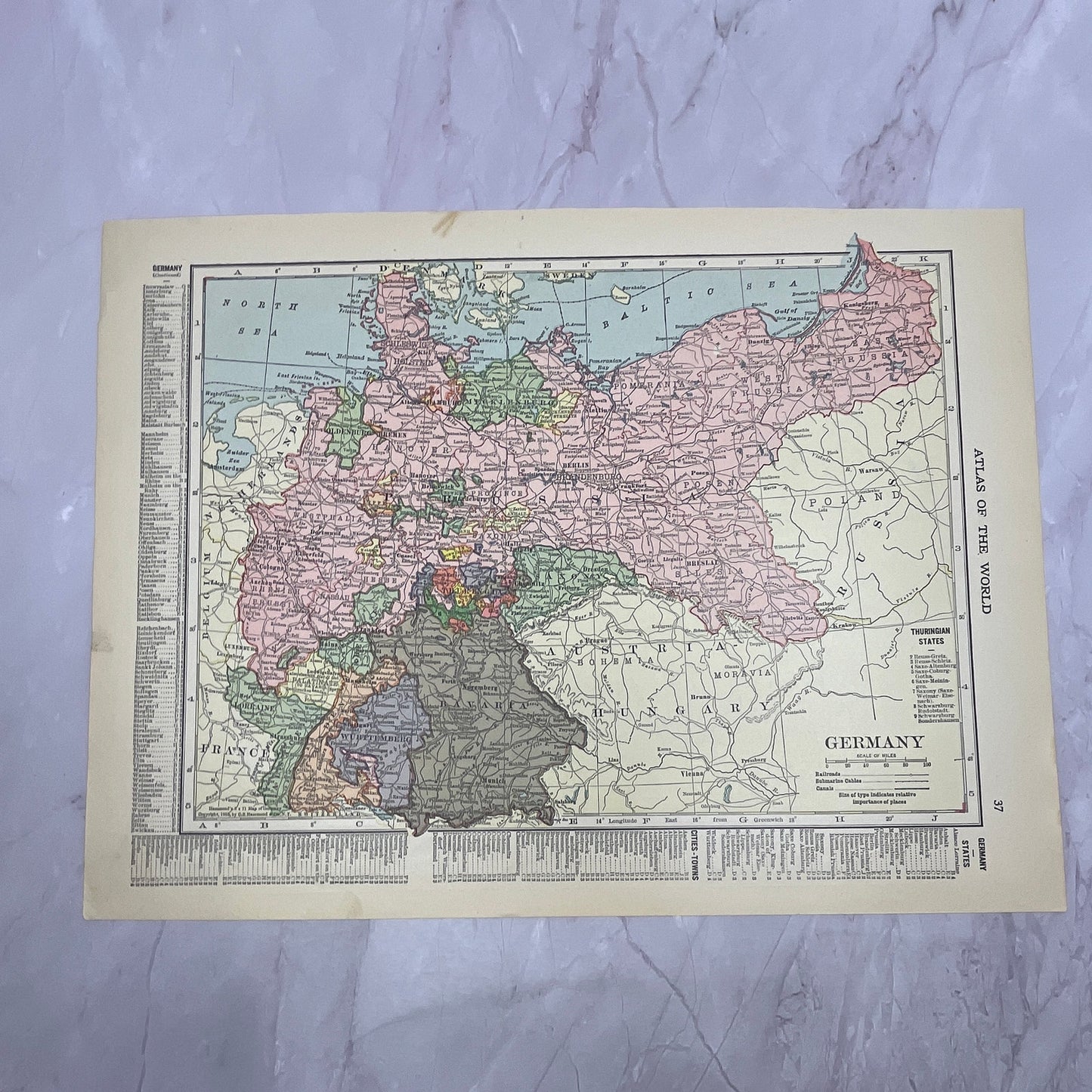 Map of France & Germany Double Sided 1910 Print V14-7