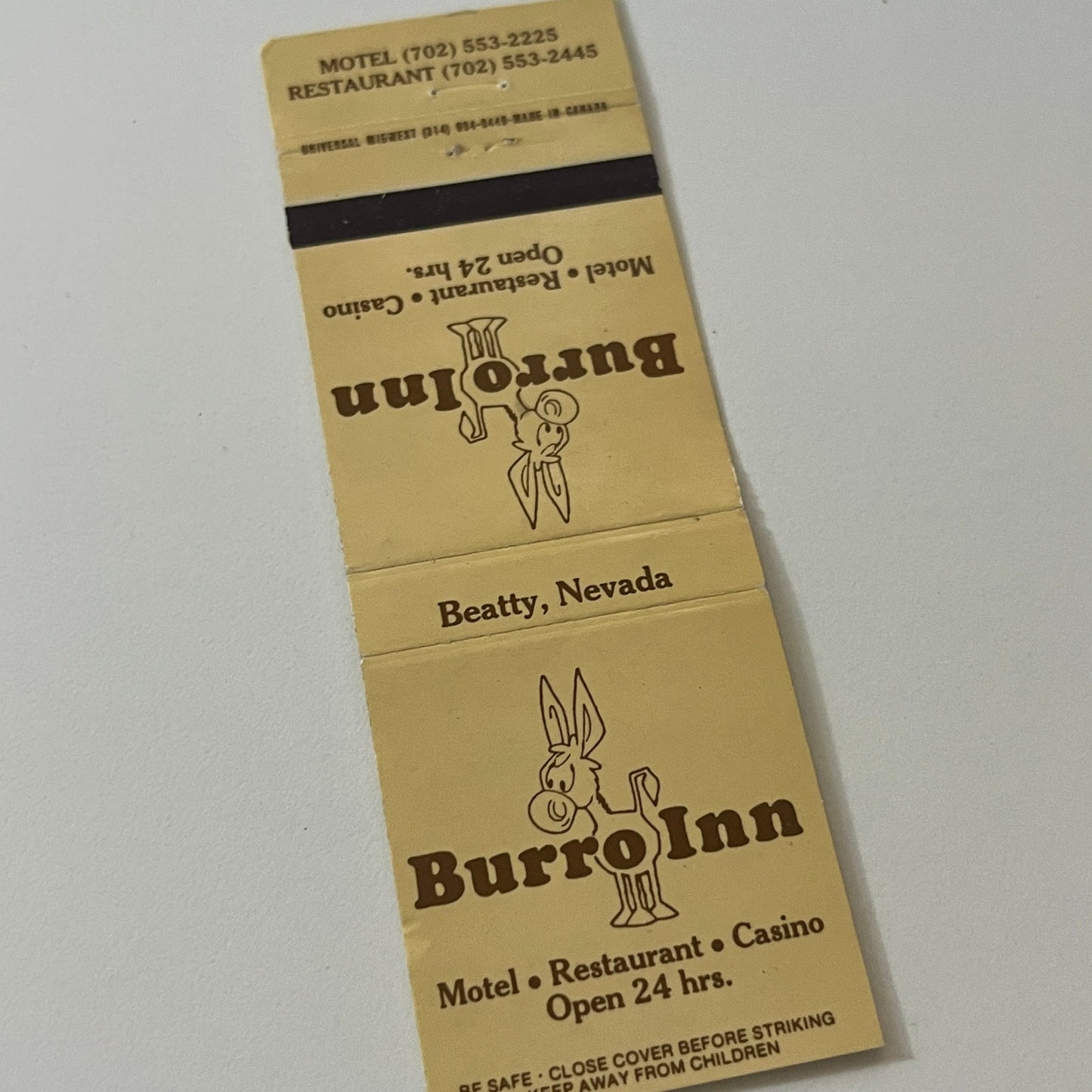 Burro Inn Motel Restaurant Beatty NV Vintage Matchbook Cover TB6-MB2-5