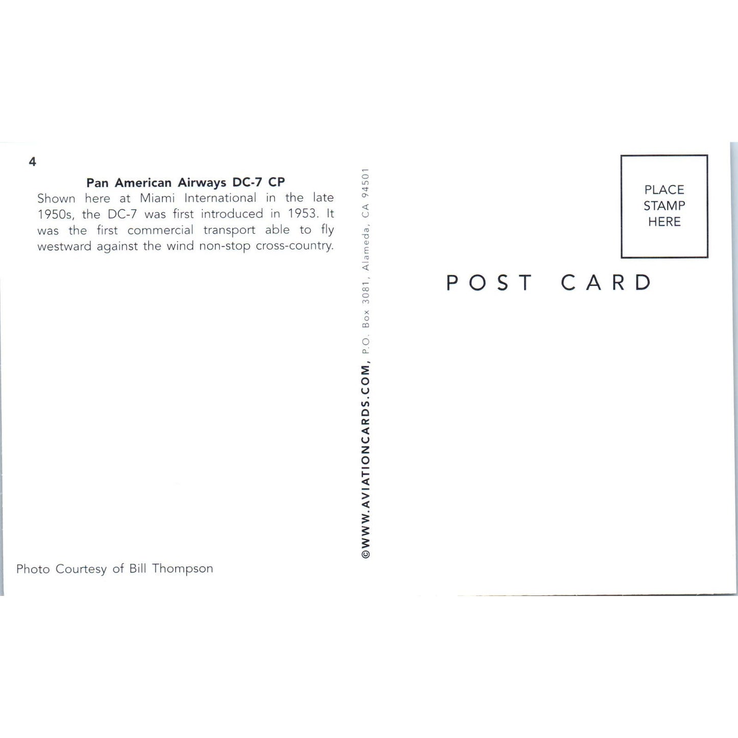 Pan American Airways DC-7 CP Vintage Postcard PC18