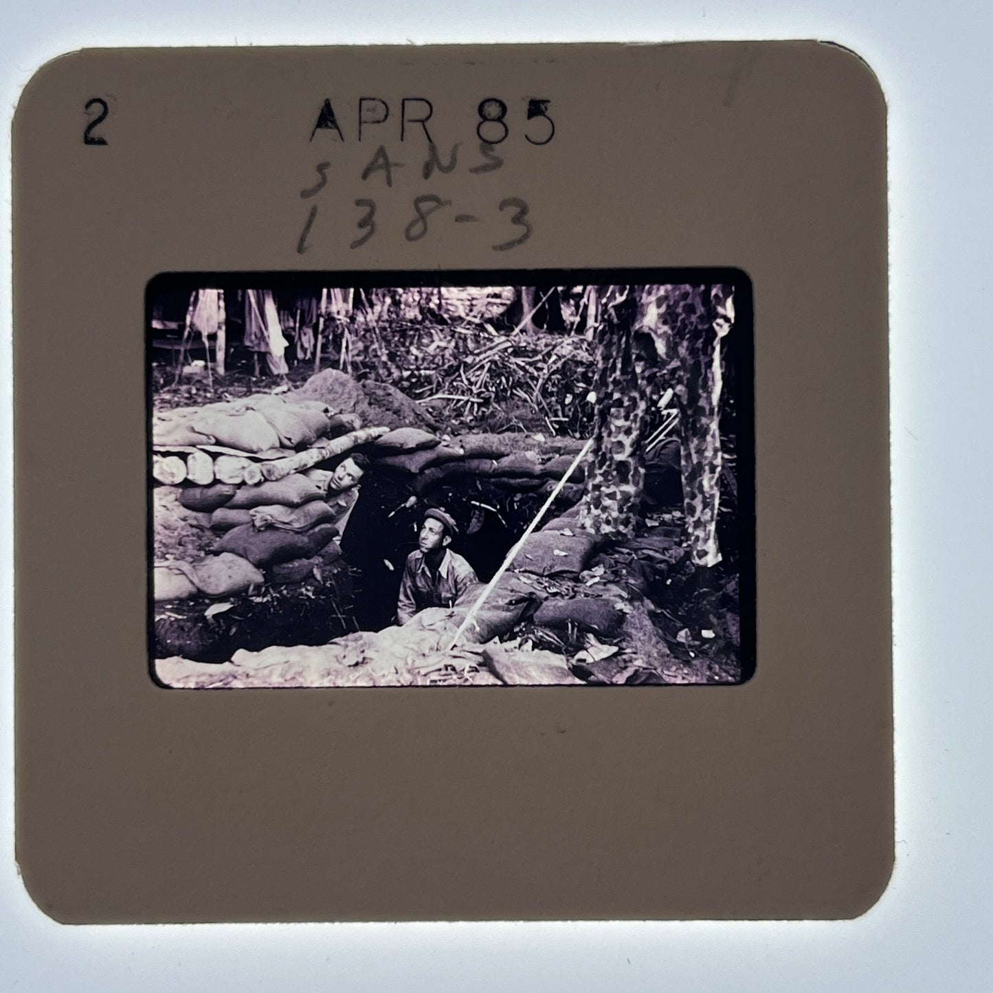 WWII c1945 Slide - Soldiers in a Foxhole at Sansapor New Guinea AG2-S8