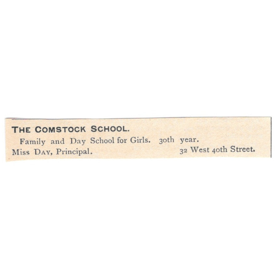 The Comstock School Miss Day West 40th St. NY 1892 Magazine Ad AB6-S4