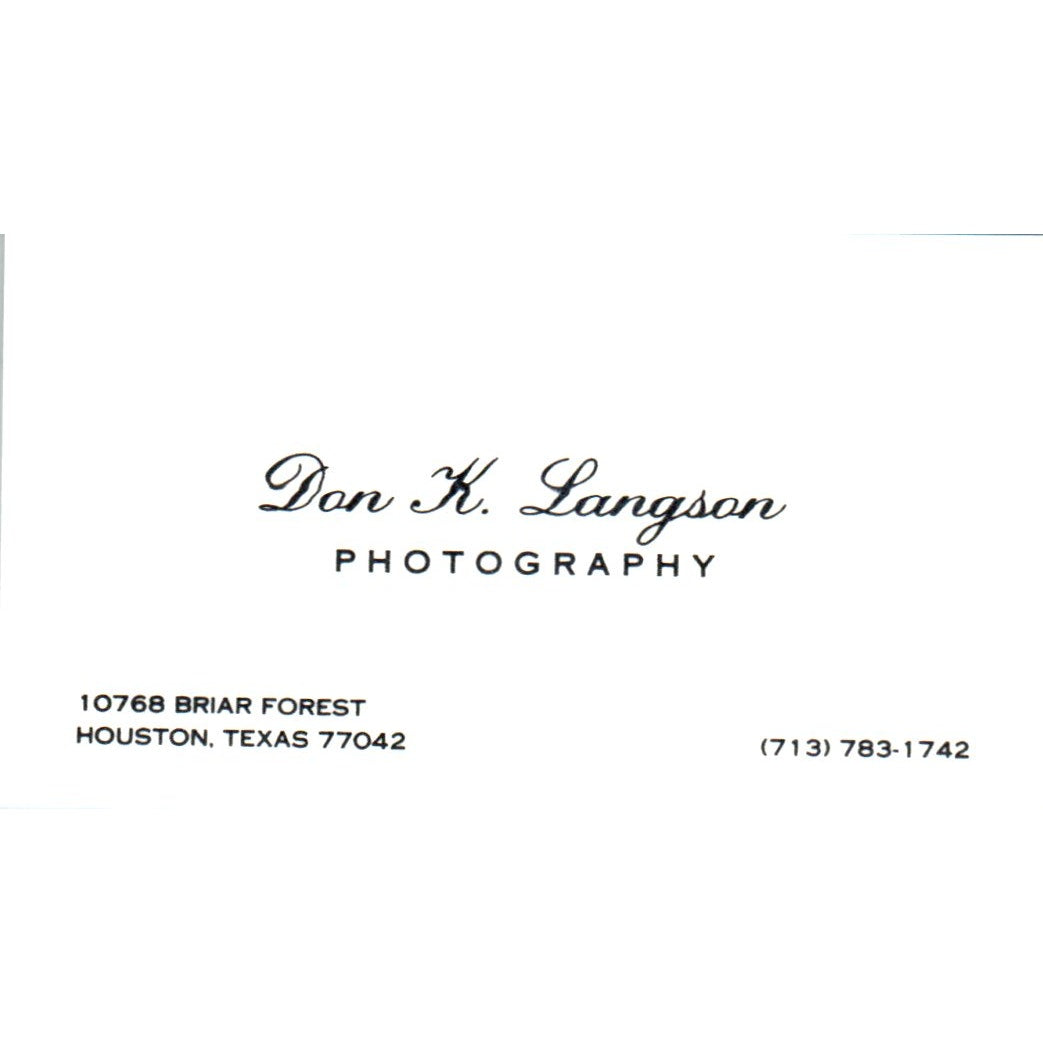 Don K. Langson Photography Houston TX Vintage Business Card SD8-B17