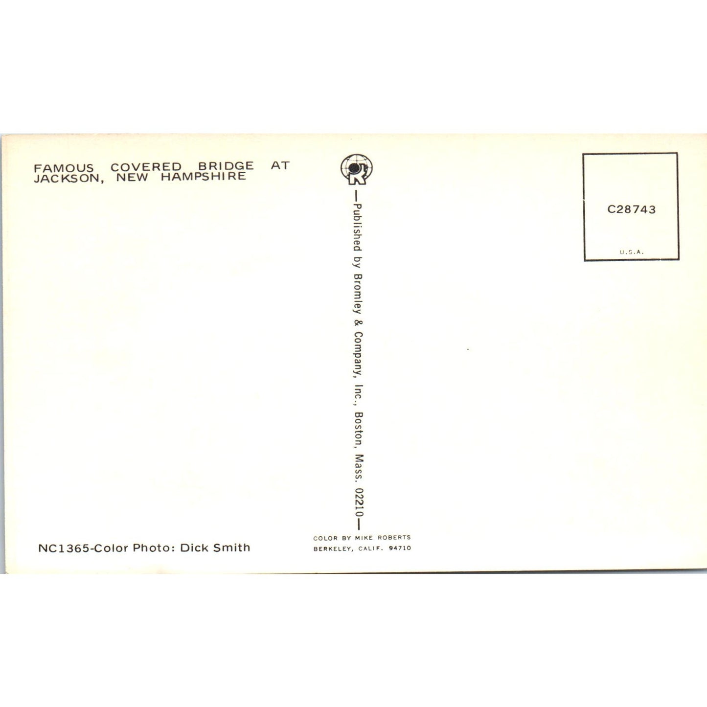 Famous Covered Bridge at Jackson New Hampshire Covered Bridge Postcard PC1