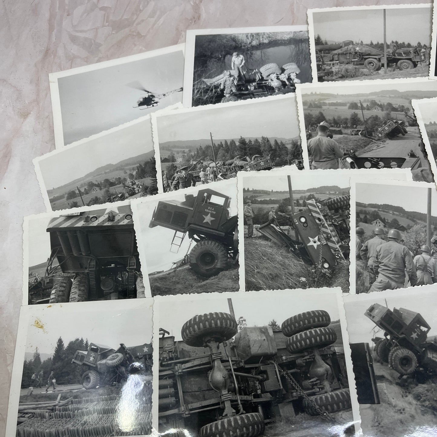 Lot of 17 Photos Overturned Army Vehicle Postwar Germany c1954 Army TG7-AP4