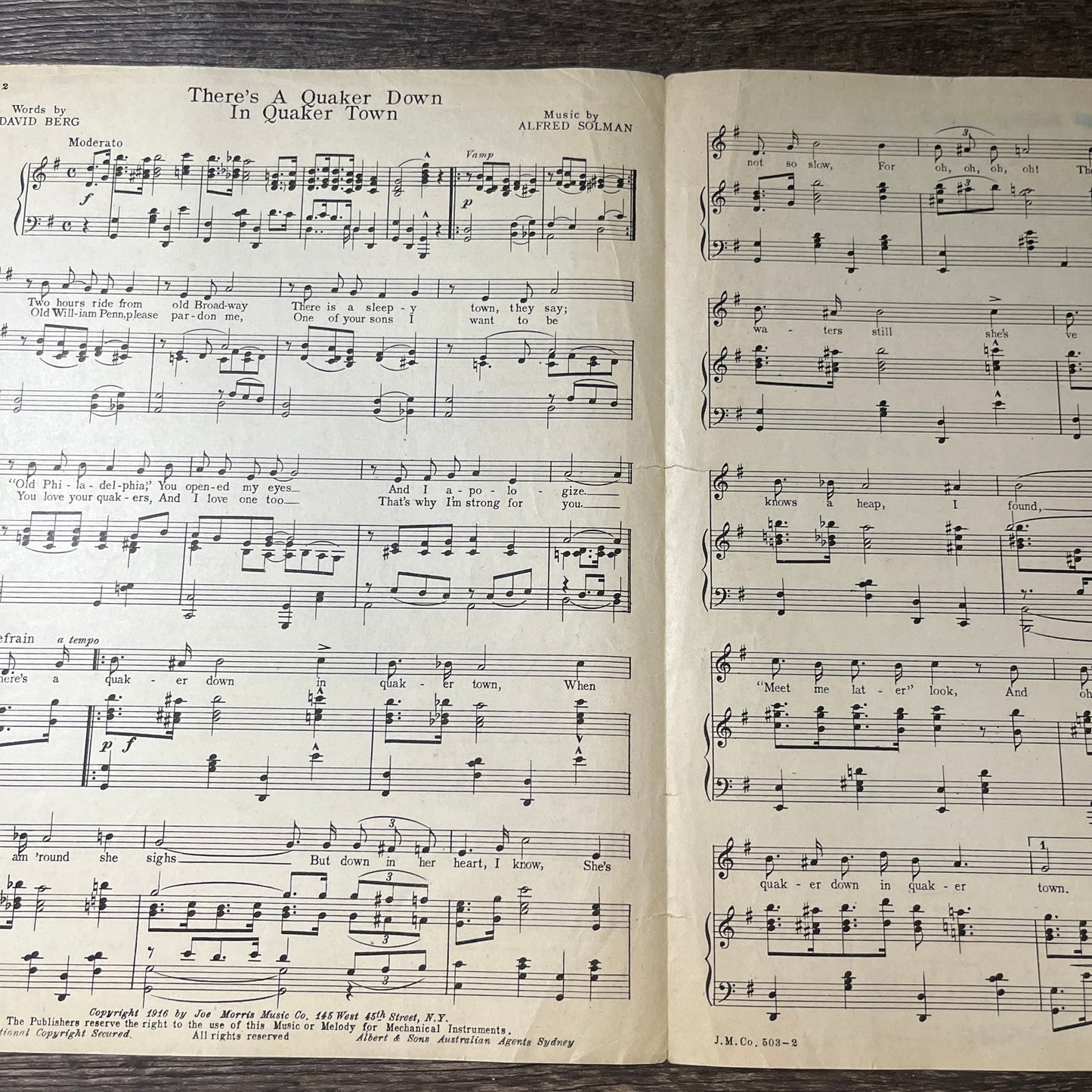 There's a Quaker Down in Quaker Town David Berg 1916 Sheet Music V13