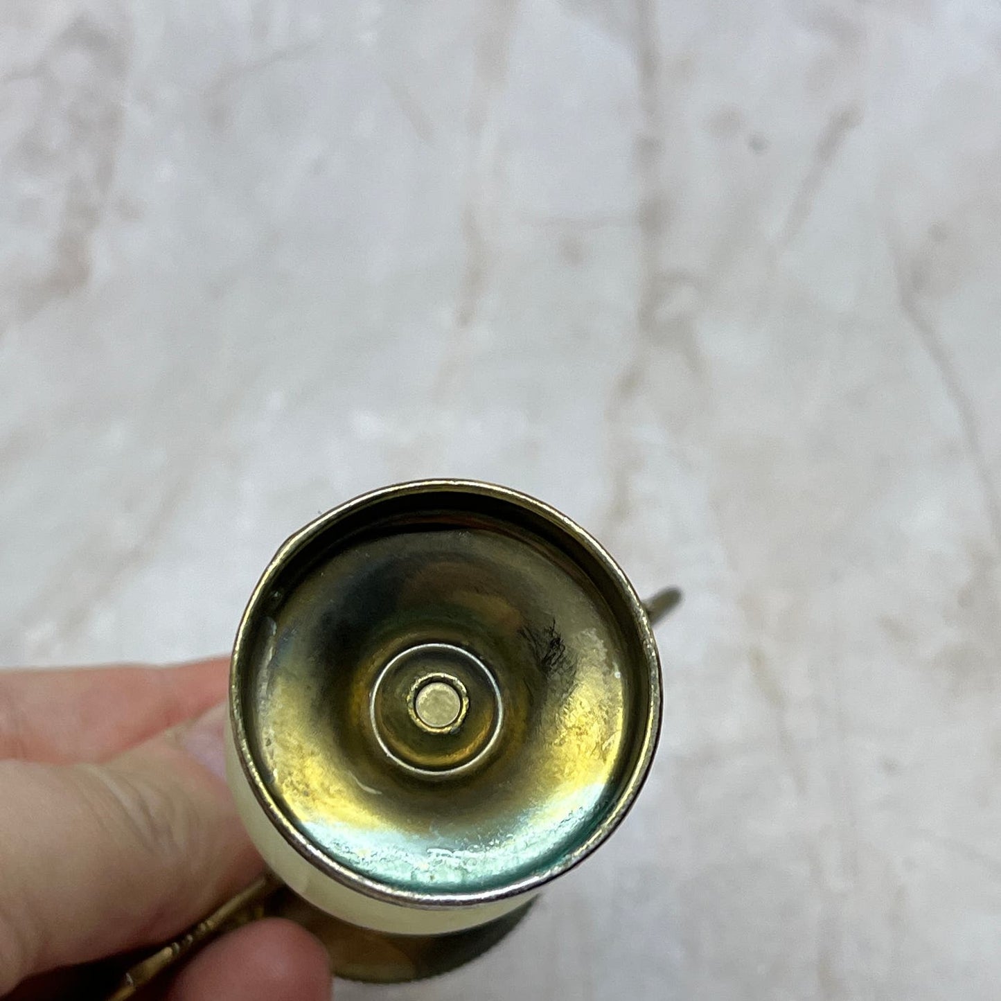 Vintage Onyx Marble and Brass Vases Set of 2 Precious Stone 3.5" TI8