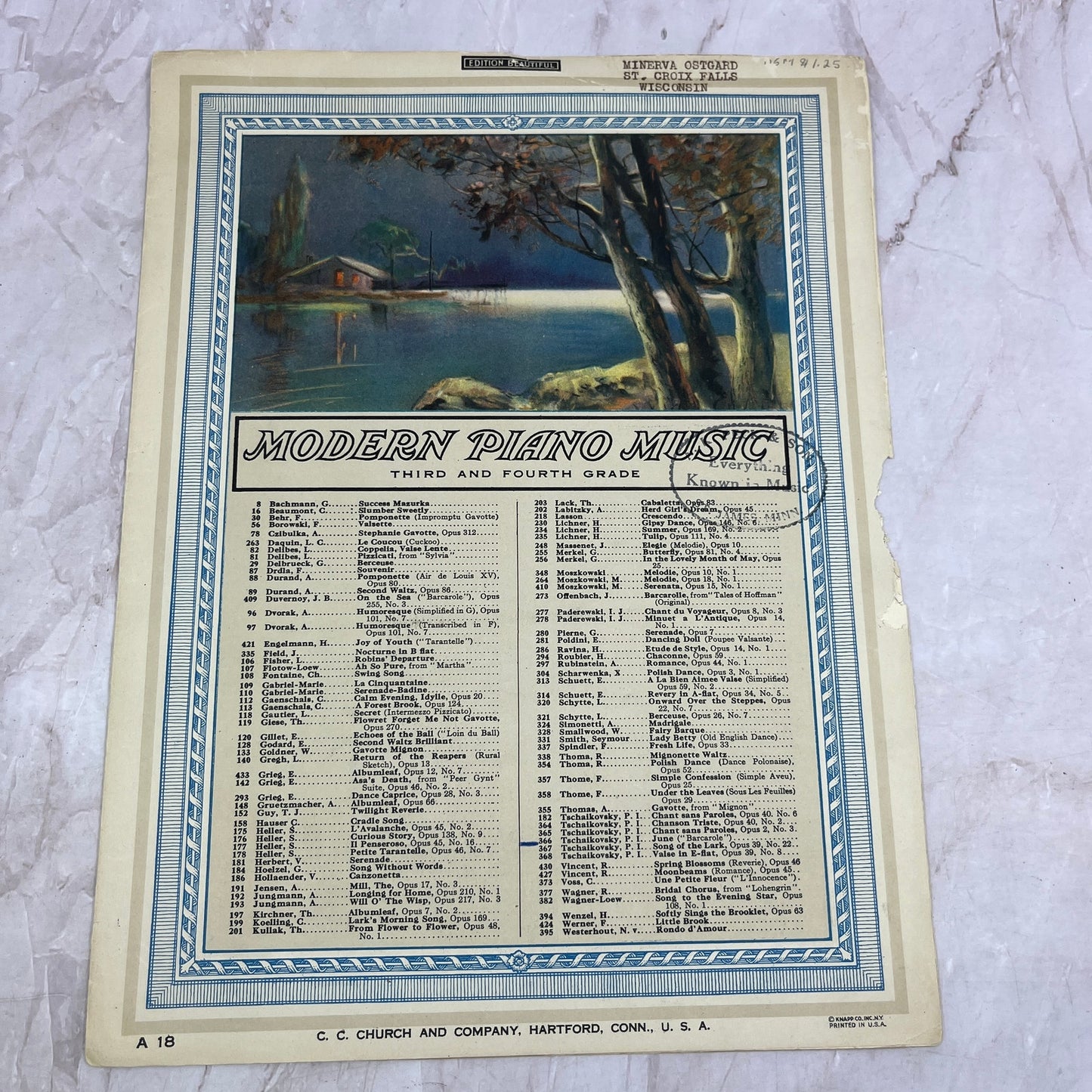 Piano Music 3rd & 4th Grade Tchaikovsky June Barcarolle Antique Sheet Music Ti5