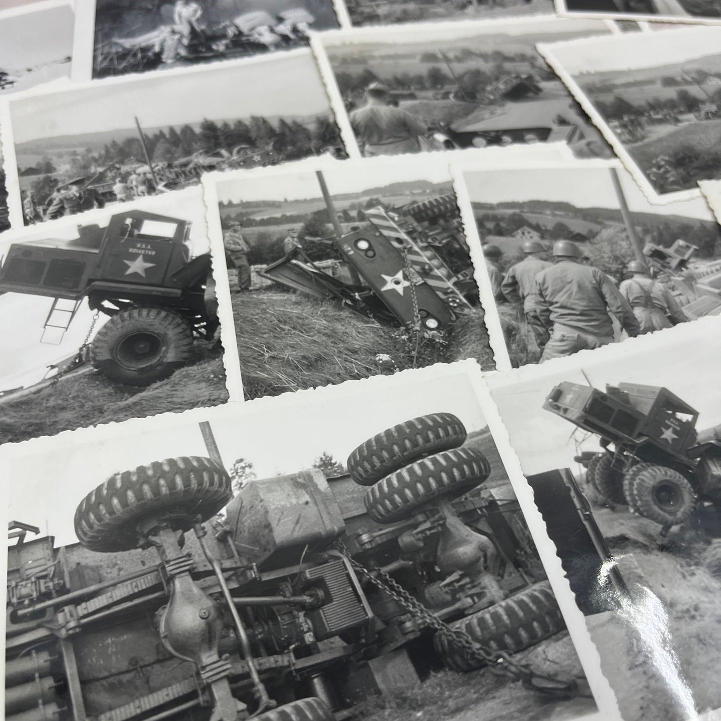 Lot of 17 Photos Overturned Army Vehicle Postwar Germany c1954 Army TG7-AP4
