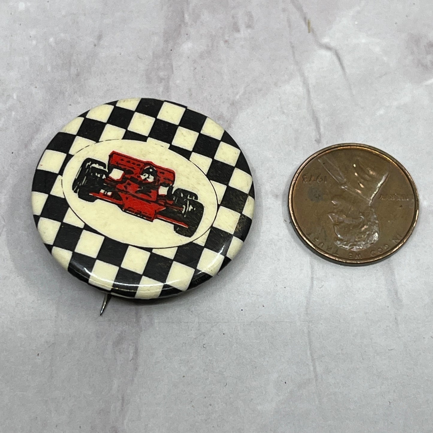 Formula One Race Car Checkered Flag Vintage Pinback Button TC5-PB